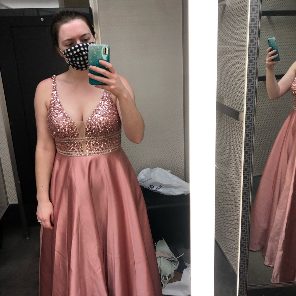 Blush rose pink formal gown from JJ’s house